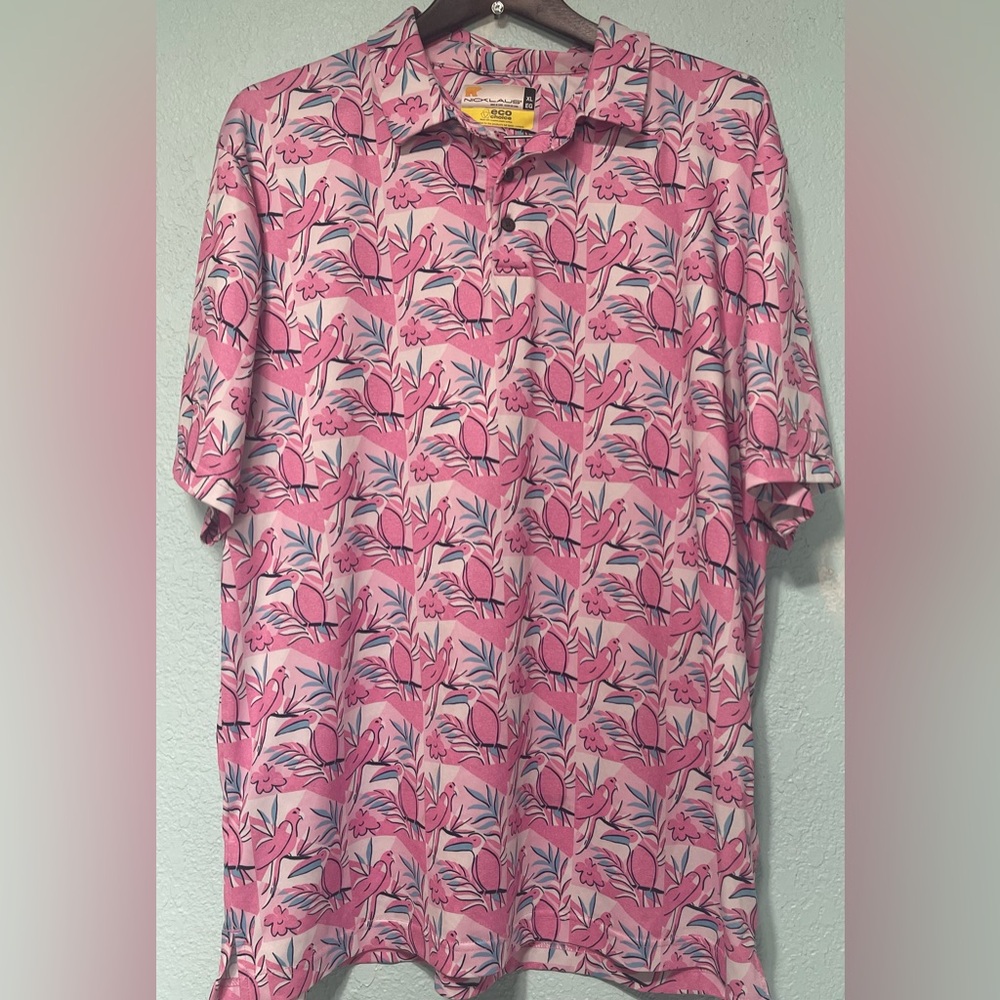 Jack Nicklaus Eco Choice Pink Toucan Tropical Bird Golf Polo Shirt Mens Size XL